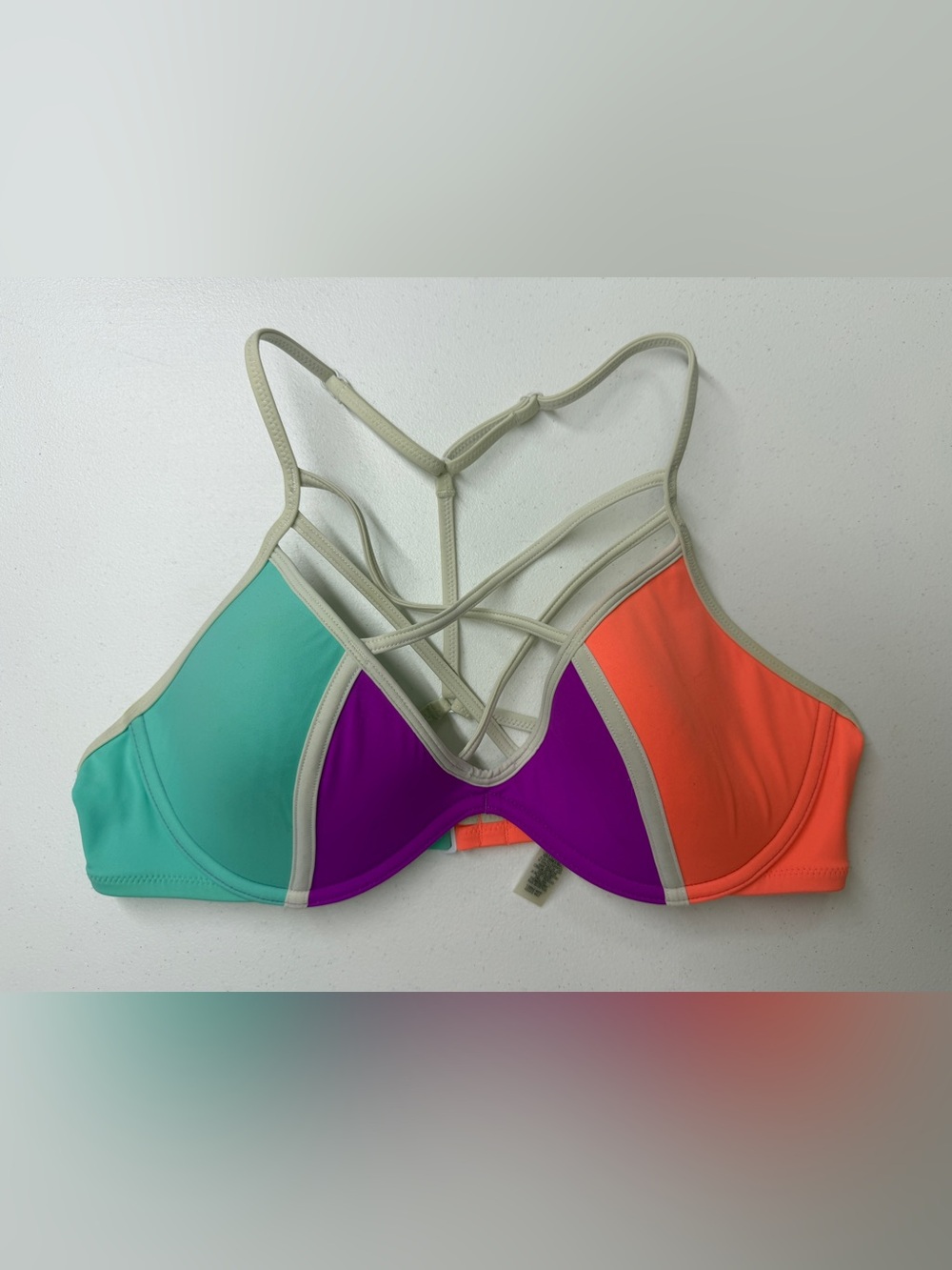 Victoria’s Secret PINK Bikini Top Medium Colorblock Underwire Strappy Racerback